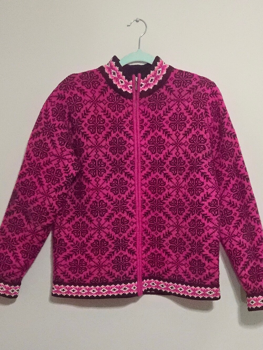 LL Bean Vintage Nordic Fair Isle Full Zip Knit Ski Sweater Cardigan - Size M